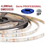 Tira LED 5 mts Flexible 24W 300 Led SMD 3528 IP65 Azul, serie Profesional